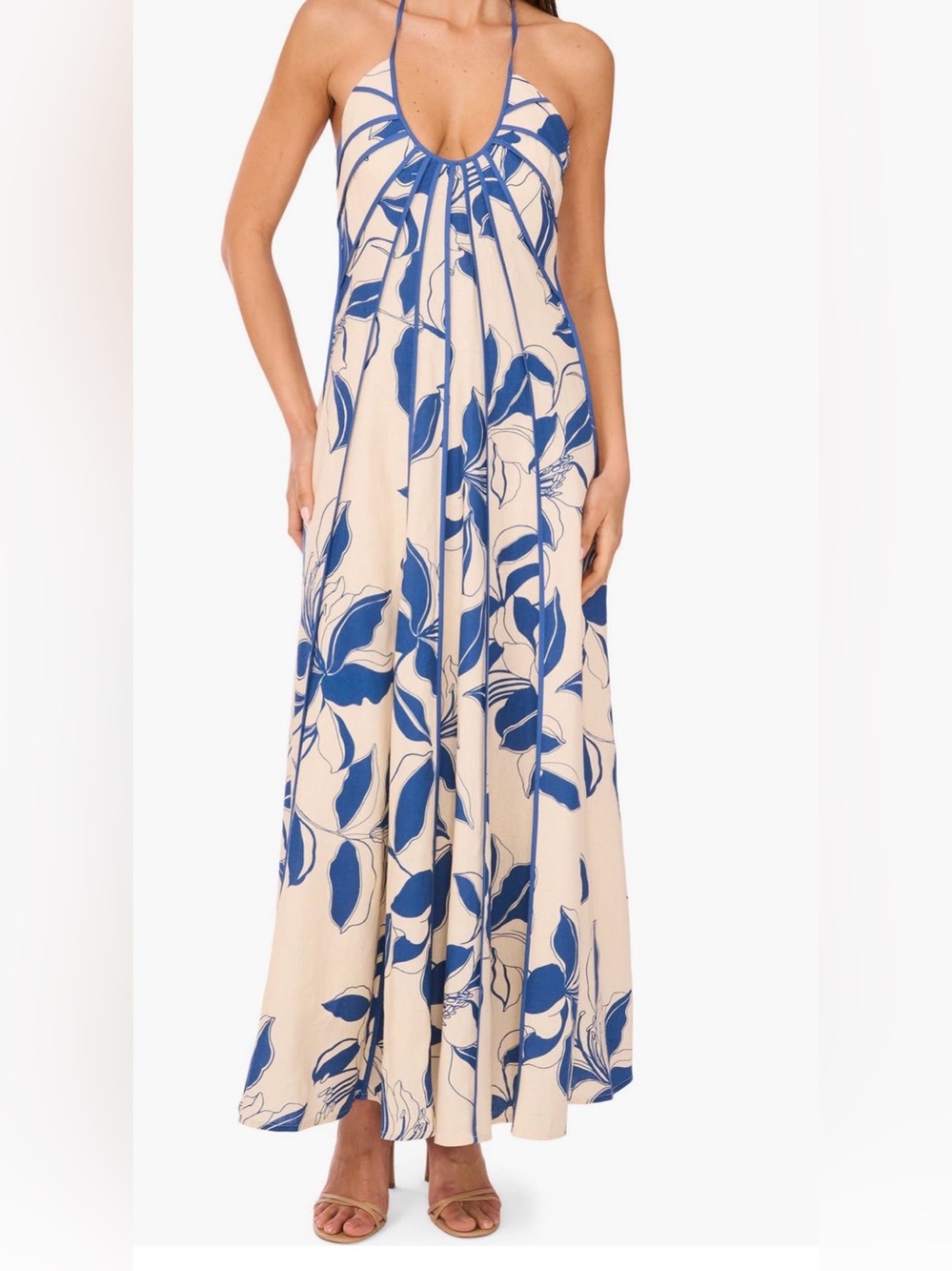 Parker Cream Linen Dress with Bold Blue Floral Print